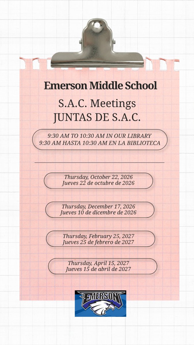 ELAC/SAC Meeting Thursday, October 22, 2026 - Junta de ELAC/SAC este jueves, 22 de octubre de 2026